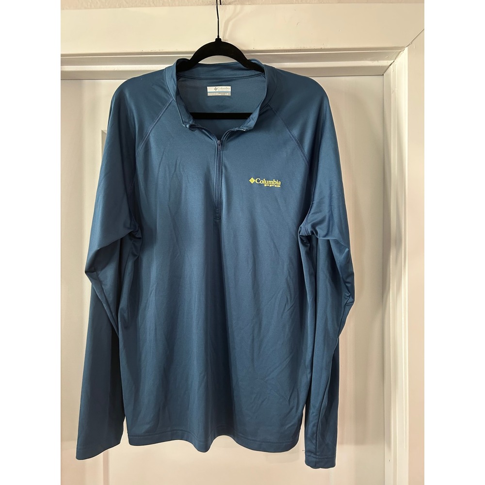 Columbia PFG Mens Large Blue Quarter Zip Long Sleeve Fishing Pullover FM1066